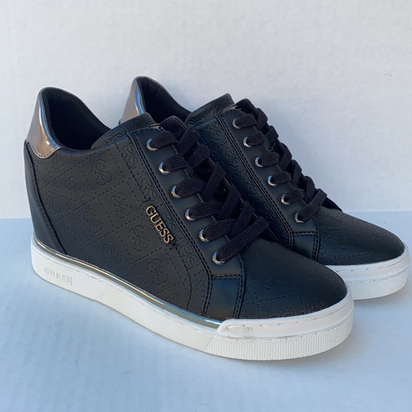 New Guess Womens Flowurs Logo-Debossed Wedge Sneakers Black Multi SZ 9 - Picture 6 of 9